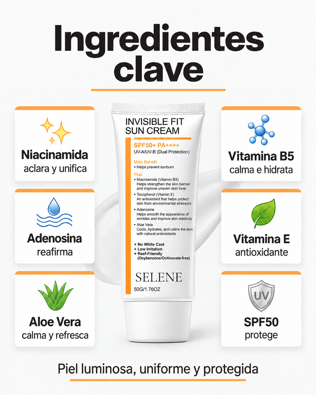 Selene® Bloqueador LINDONIA Glow Coreano SPF50