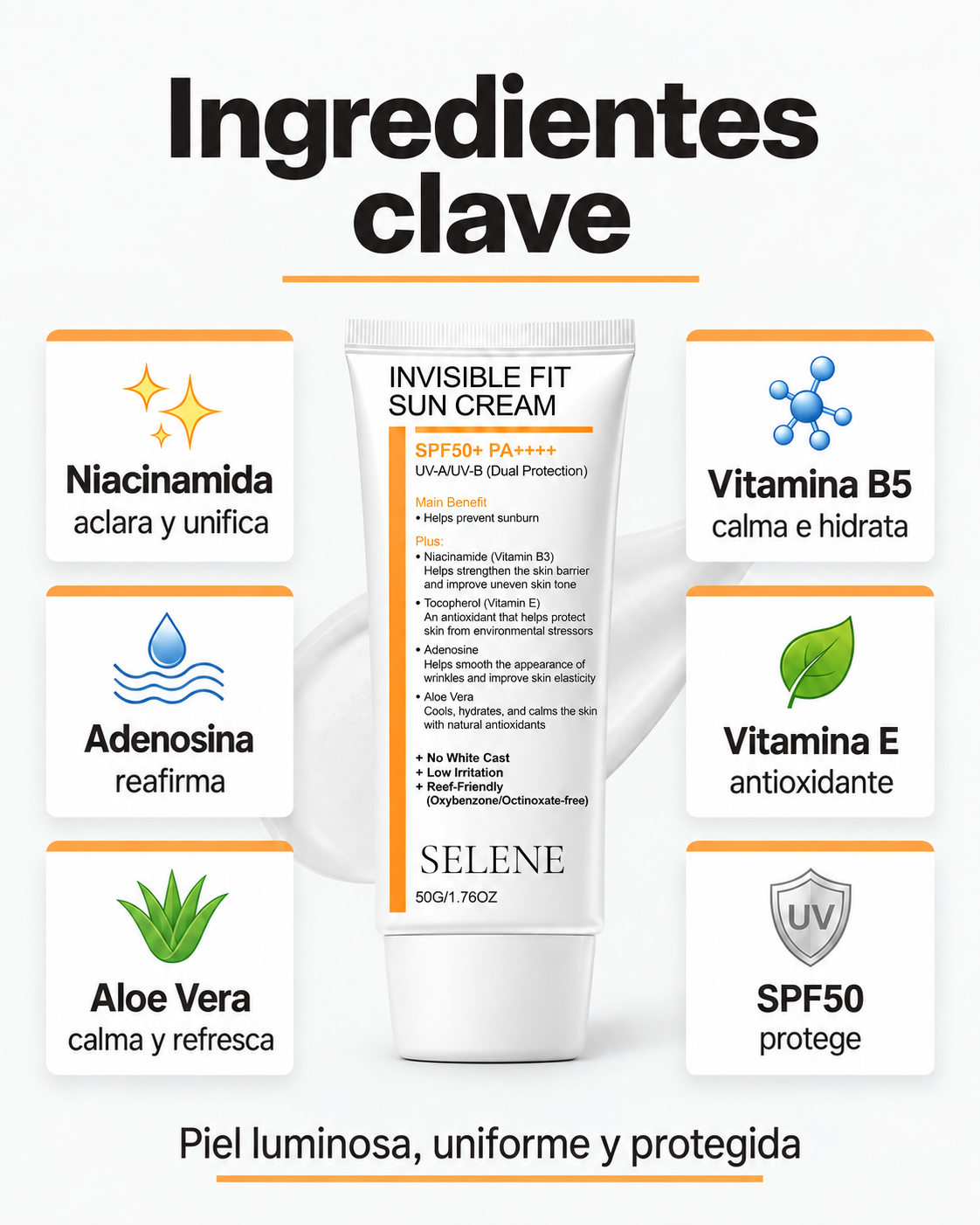 Selene® Bloqueador LINDONIA Glow Coreano SPF50
